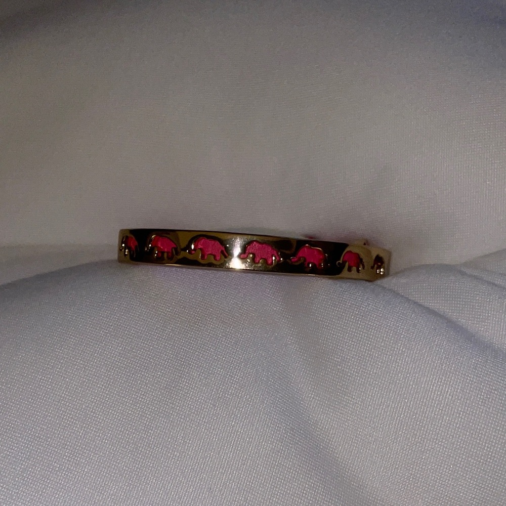 Stella & Dot Gold Elephant Accent Bangle Bracelet with Pink Enamel